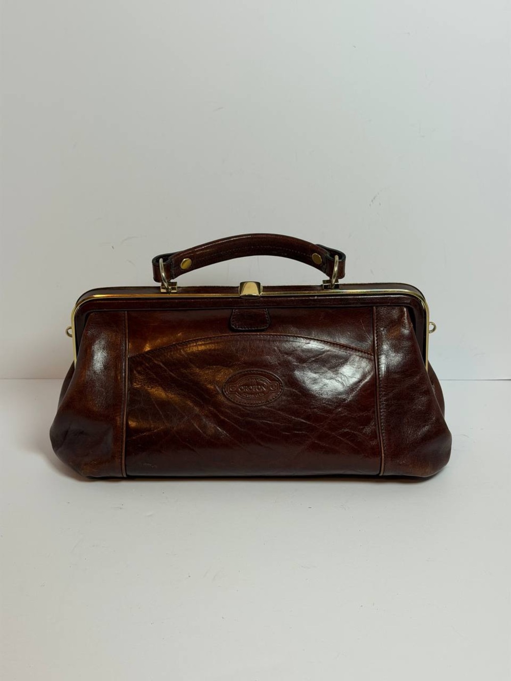 Vintage Oroton Brown Leather Doctor's Bag Style Handbag